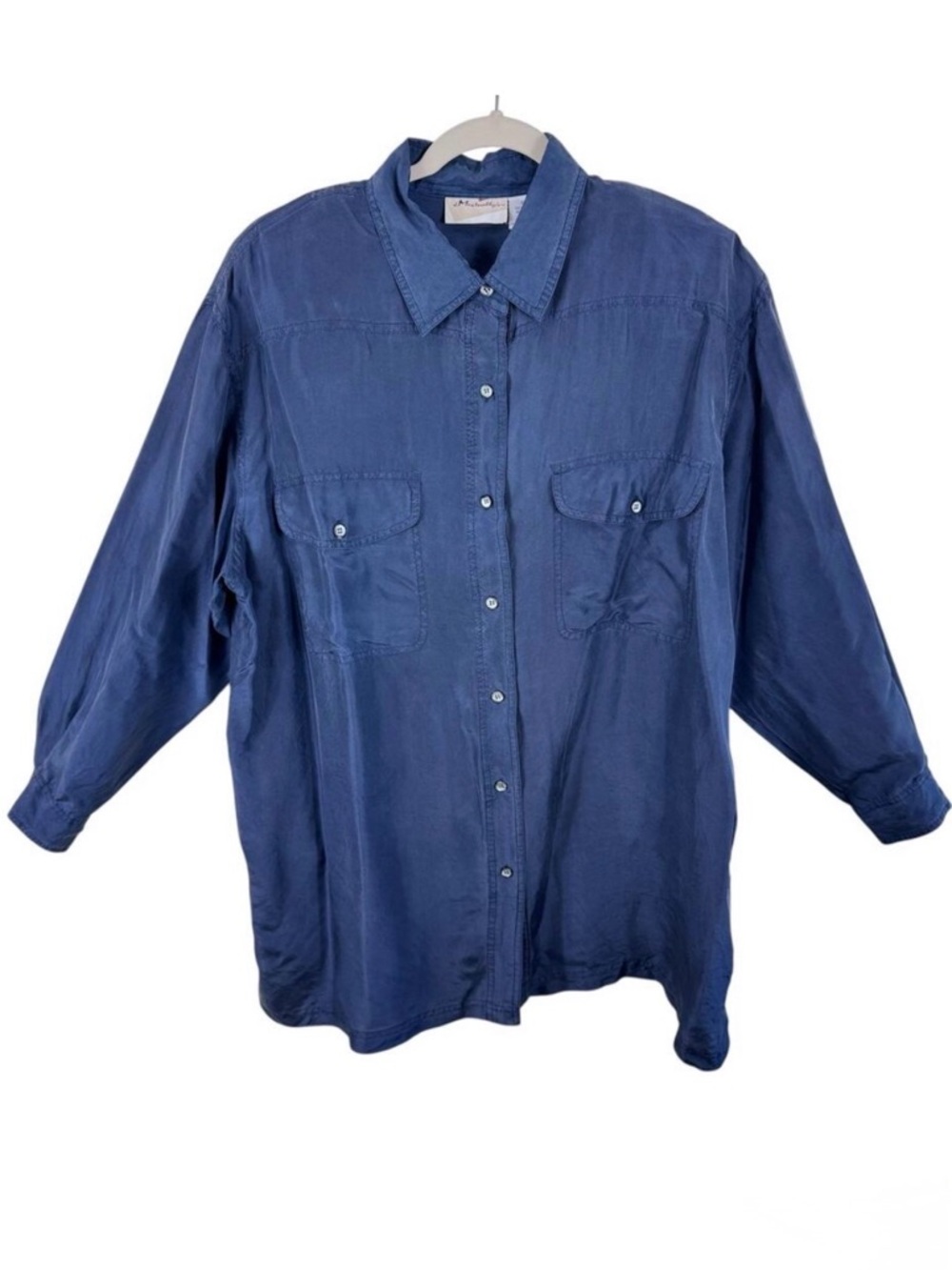 J. McLaughlin Vintage 100% Silk Blue Long Sleeve Button Up‎ Blouse Women's 18